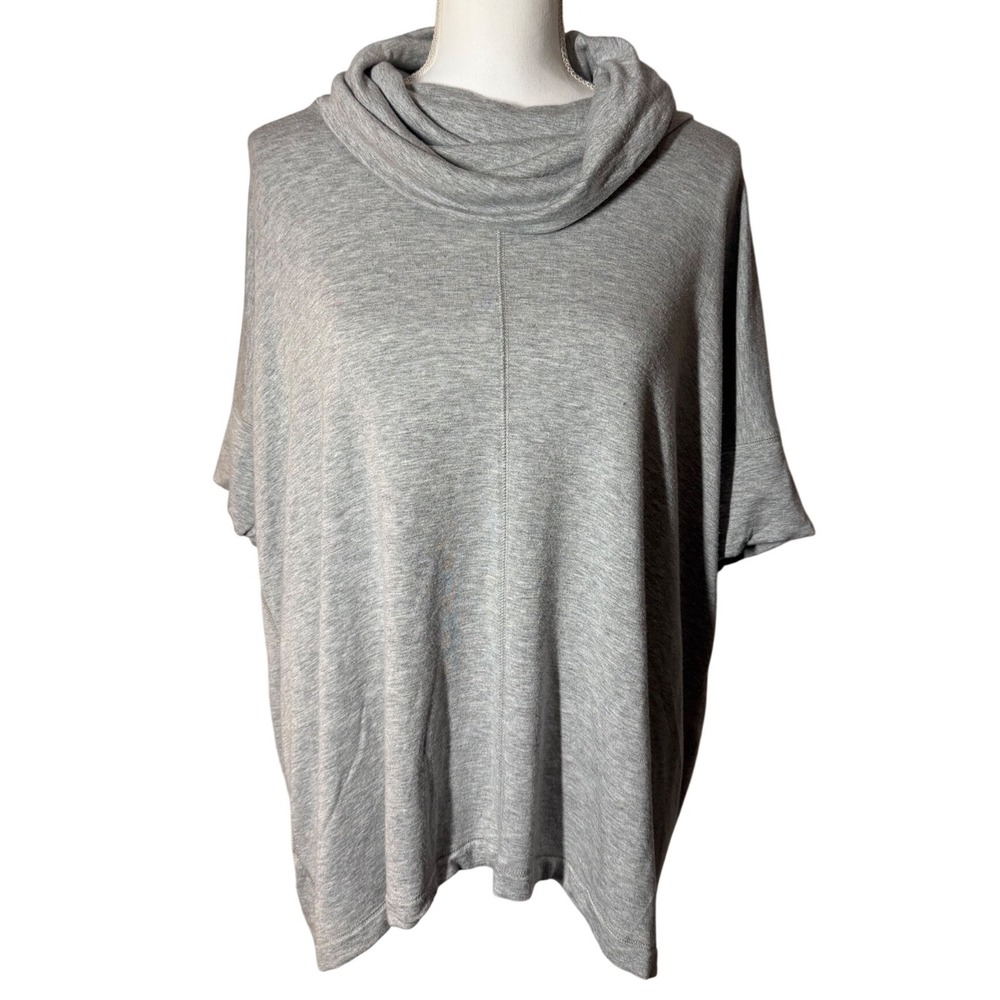 Lou & Grey Cowl Neck Poncho Top Medium Gray Excellent Short Sleeve Oversized